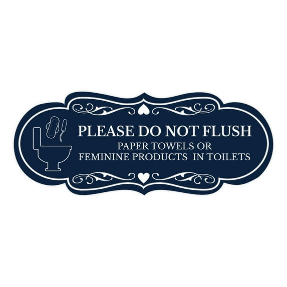 Designer Designer Please Do Not Flush Paper Towels or Feminine Products in Toilets (Pad) Sign (Navy Blue / White) - Medium