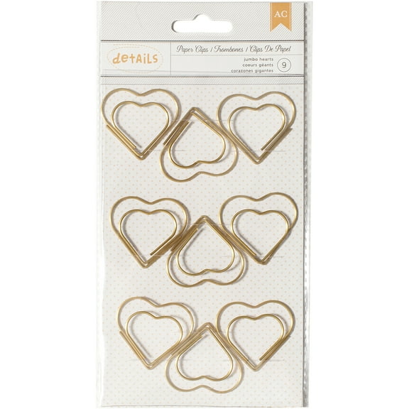 Designer Desktop Essentials Jumbo Paper Clips 9/Pkg-Heart, Pk 3, American Crafts