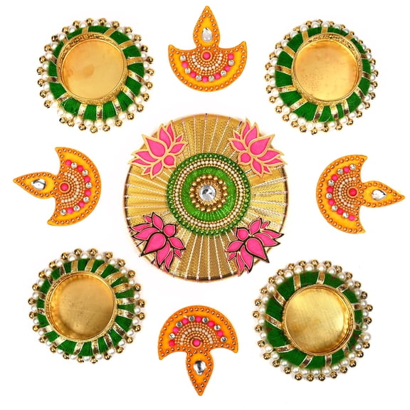 Designer Diya Floor Rangoli with Jute Ring Tea light Holder Reusable Acrylic Return Gifts for Home Decor Interior Floor Indian traditional Festival Diwali Decorations and Return Gifting (Size:- 10")
