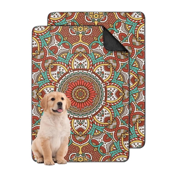Designer Dog Pee Pads 24"x35" Mandala, Premium Washable Training Pads, Odor-Resistant Crate Mat, Secure Grip for Active Pets