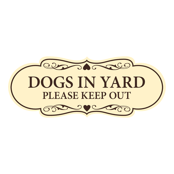 Designer Dogs In Yard Please Keep Out Sign (Ivory/Dark Brown) - Medium