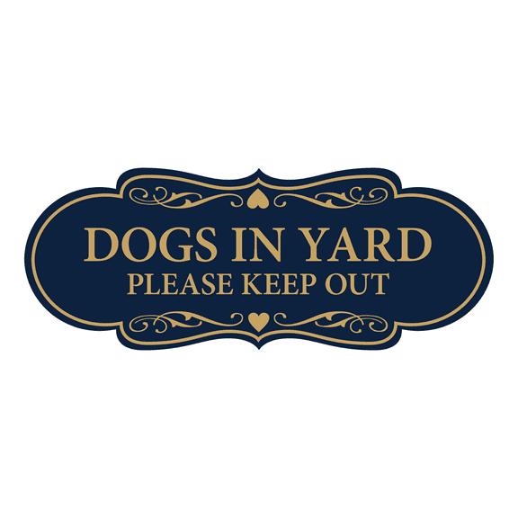 Designer Dogs In Yard Please Keep Out Sign (Navy Blue/Gold) - Large