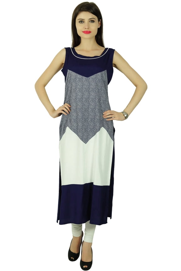 Designer Dotted Rayon Sleeveless Women Ethnic Kurti Casual Top Tunic Dress