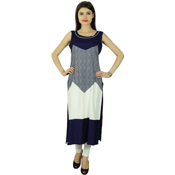 Designer Dotted Rayon Sleeveless Women Ethnic Kurti Casual Top Tunic Dress