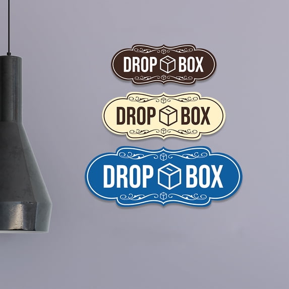 Designer Drop Box Sign (Ivory/Dark Brown) - Medium