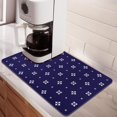 thumbnail image 1 of Designer Drying Mat - 12x19 Trimmable, PU Leather Surface & Rubber Backed, Quick Absorbent, Heat Resistant for Kitchen Countertop Protection, Coffee Bar Decor - Blue and White Clover, 1 of 6