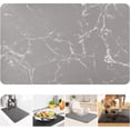 thumbnail image 1 of Designer Drying Mat - 12x19 Trimmable, PU Leather Surface & Rubber Backed, Quick Absorbent, Heat Resistant for Kitchen Countertop Protection, Coffee Bar Decor - Gray and White Marble, 1 of 6