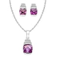 thumbnail image 1 of Designer Earring-Pendant Set with Simulated Amethyst Cushion Cut Diamond and Melee by Diamond Essence set in Sterling Silver, 1 of 1
