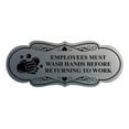 thumbnail image 1 of Designer Employees Must Wash Hands Before Returning To Work (Soap) Sign (Brushed Silver) - Large, 1 of 5