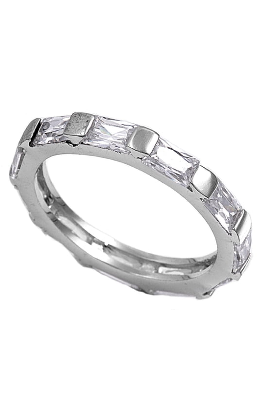 Designer Eternity Baguette Cubic Zirconia Ring Sterling Silver 925 Size 9