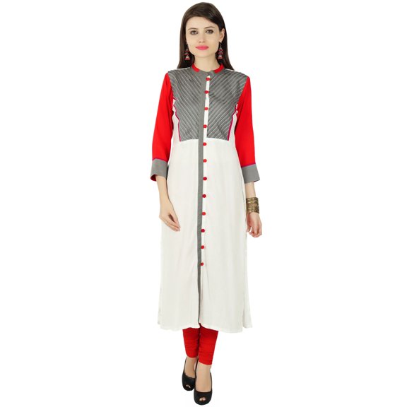 Designer Ethnic Button Down Solid Kurti Rayon Top Kurta Women Tunic Casual Dress