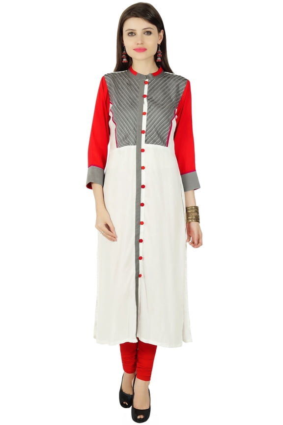 Designer Ethnic Button Down Solid Kurti Rayon Top Kurta Women Tunic Casual Dress