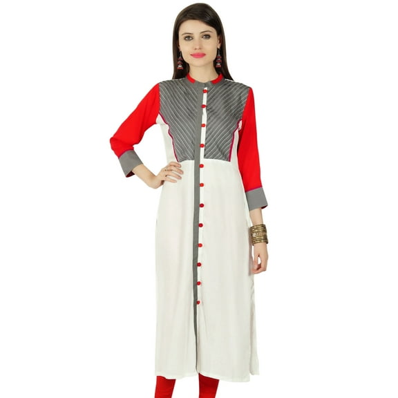 Designer Ethnic Button Down Solid Kurti Rayon Top Kurta Women Tunic Casual Dress