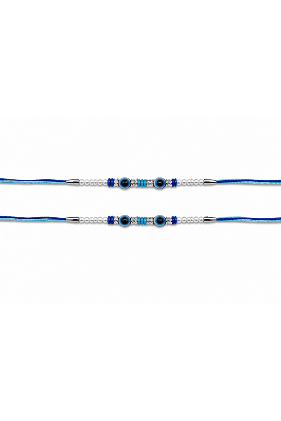 Designer Evil Eye Rakhi Set of 2 for Brother Handmade Blue Beaded Protection Rakhi with Premium Cotton Threads | Traditional Raksha Bandhan Gift