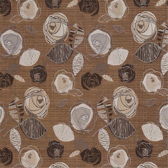 Designer Fabrics 54 in. Wide Brown Ivory And Beige Leaves And Roses Tweed Textured Metallic Upholstery Fabric