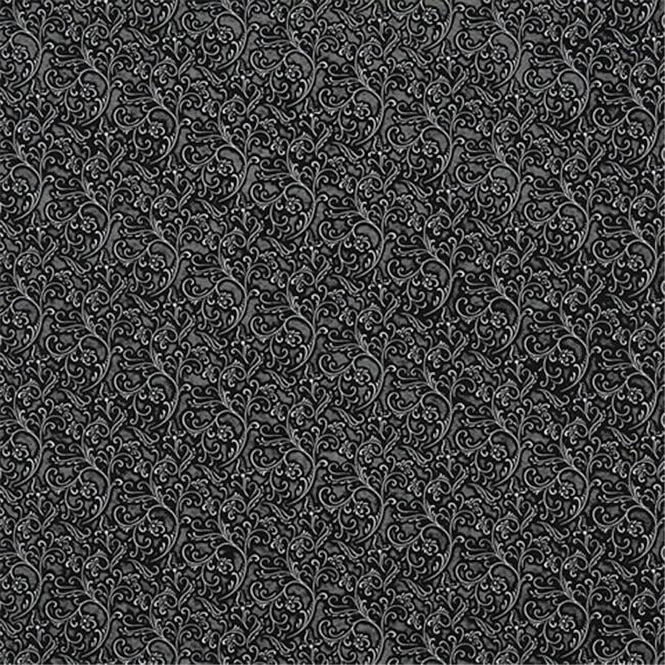 Designer Fabrics  54 in. Wide Silver And Black- Metallic Raised Floral Vines Upholstery Faux Leather