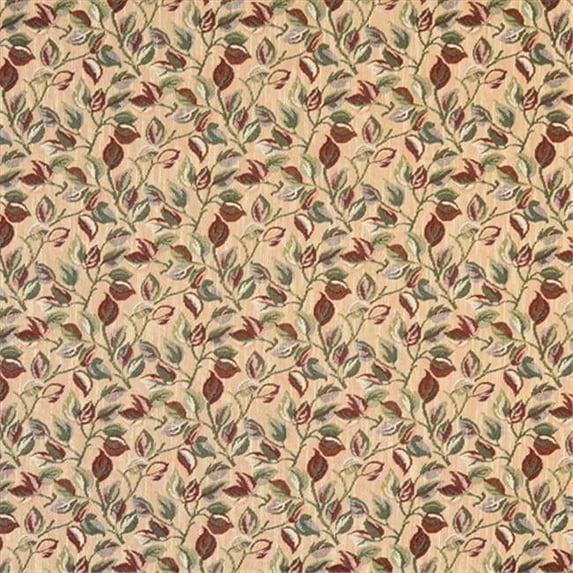 Designer Fabrics F914 54 in. Wide Gold, Red And Green, Floral Leaves Tapestry Upholstery Fabric