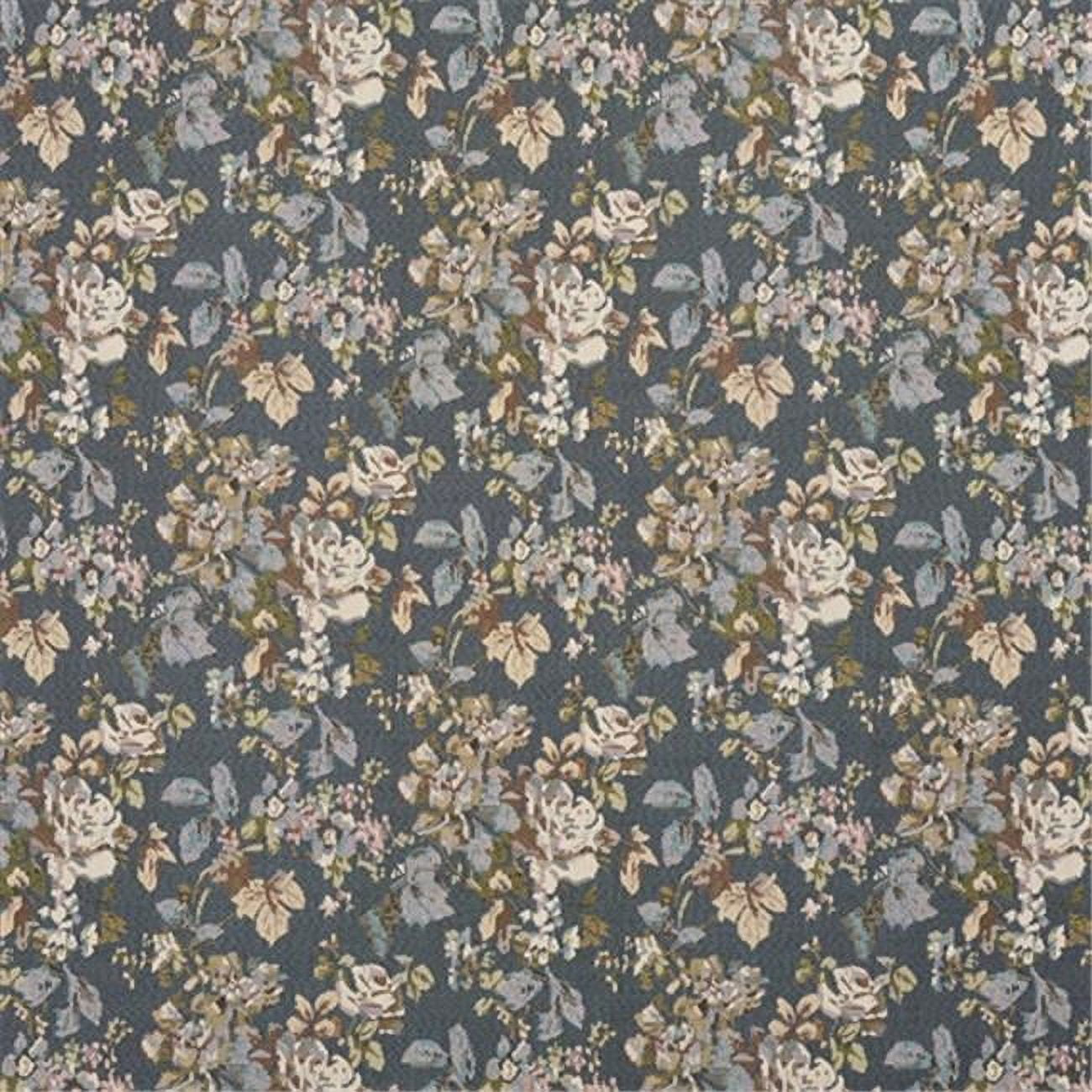 Designer Fabrics H864 54 in. Wide Blue- Ivory And Green- Floral Bouquet  Tapestry Upholstery Fabric 