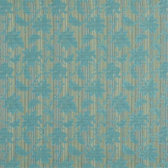 Designer Fabrics K0040G 54 in. Wide Turquoise And Green Embroidered Floral Stripe Upholstery Jacquard Fabric