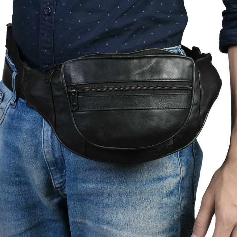 Designer Fanny Pack Genuine Leather by Leatherboss, Men's, Size: One size, Black