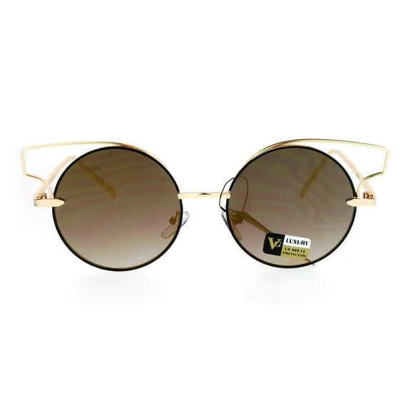 Designer Fashion Metal Wire Horn Rim Round Circle Lens Womens Sunglasses All Gold