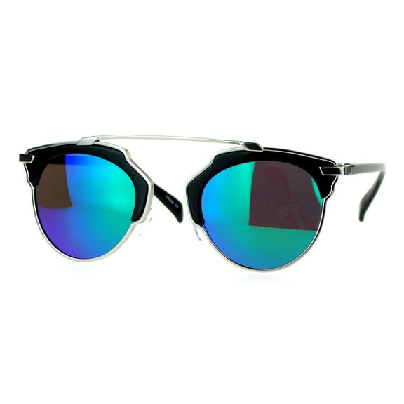 Designer Fashion Sunglasses Top Bar Bridge Retro UV400 Silver Black, Teal Mirror