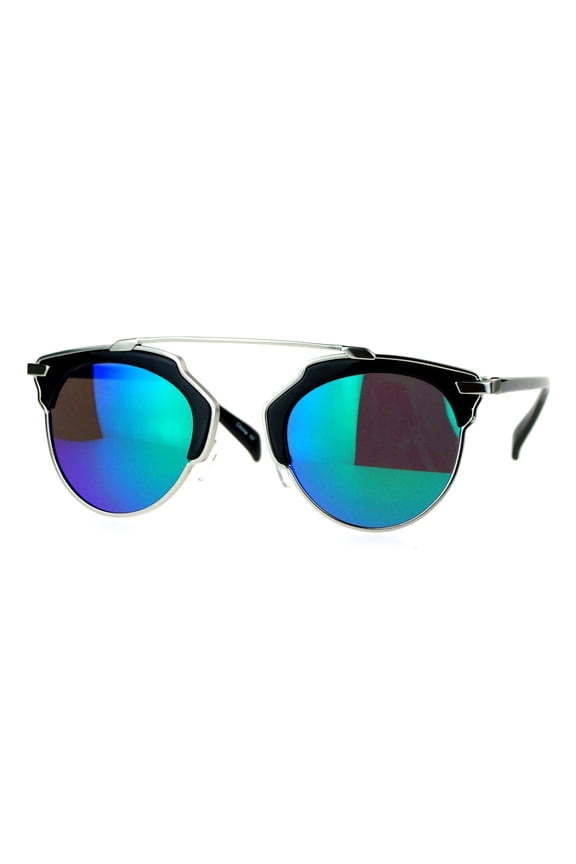 Designer Fashion Sunglasses Top Bar Bridge Retro UV400 Silver Black, Teal Mirror
