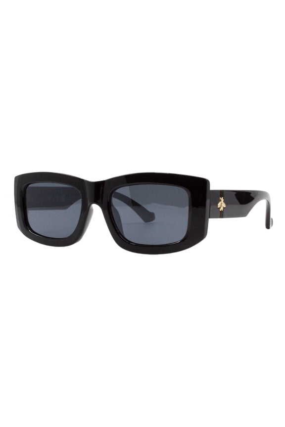 Designer Fashion Sunglasses Unisex Rectangular Frame Bee Emblem UV400 Black
