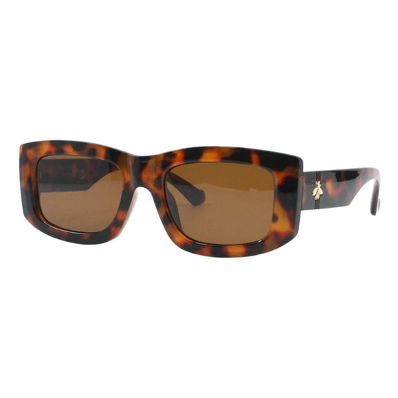 Designer Fashion Sunglasses Unisex Rectangular Frame Bee Emblem UV400 Tortoise