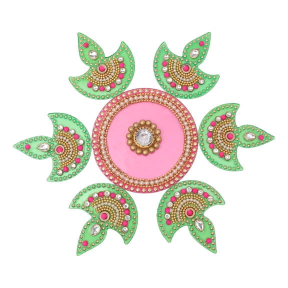 Designer Floor Rangoli Reusable Small Acrylic Rangoli for Home Interior Floor Indian Traditional Festival New Year Decorations Home Decor Thanksgiving Gifts Return Gifts(Size:- 7") (Pink and Green)