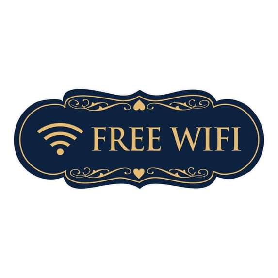 Designer Free Wifi Sign(Navy Blue/Gold) - Small