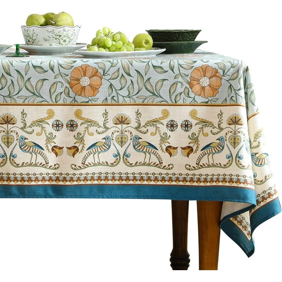 Designer French Rectangle Table Cloth,Blue Italian Floral Tablecloths,Provencal Country Spring Summer Linen Tablecloth,Wrinkle Free Table Cover for Kitchen Dining,Party,Holiday,60''''x84''''