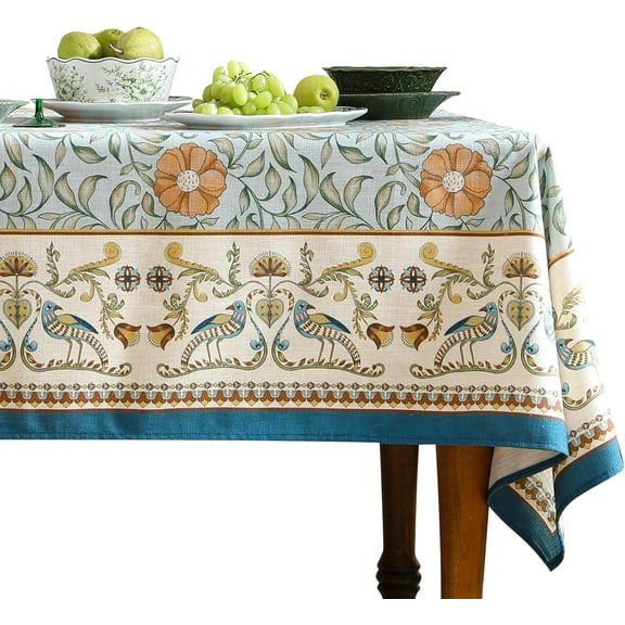 Designer French Rectangle Table Cloth,Blue Italian Floral Tablecloths,Provencal Country Spring Summer Linen Tablecloth,Wrinkle Free Table Cover for Kitchen Dining,Party,Holiday,60"*120"