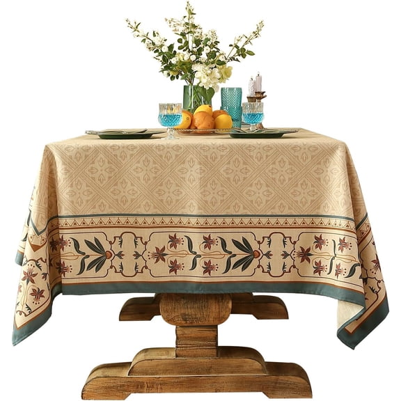 Designer French Rectangular Tablecloth,Beige Anti-Wrinkle Durable Floral Farmhouse Table Cloth,Decor Tables Covers for Kitchen Dining,Tea Party,Christmas,Thanksgiving,55"x79"-Fram