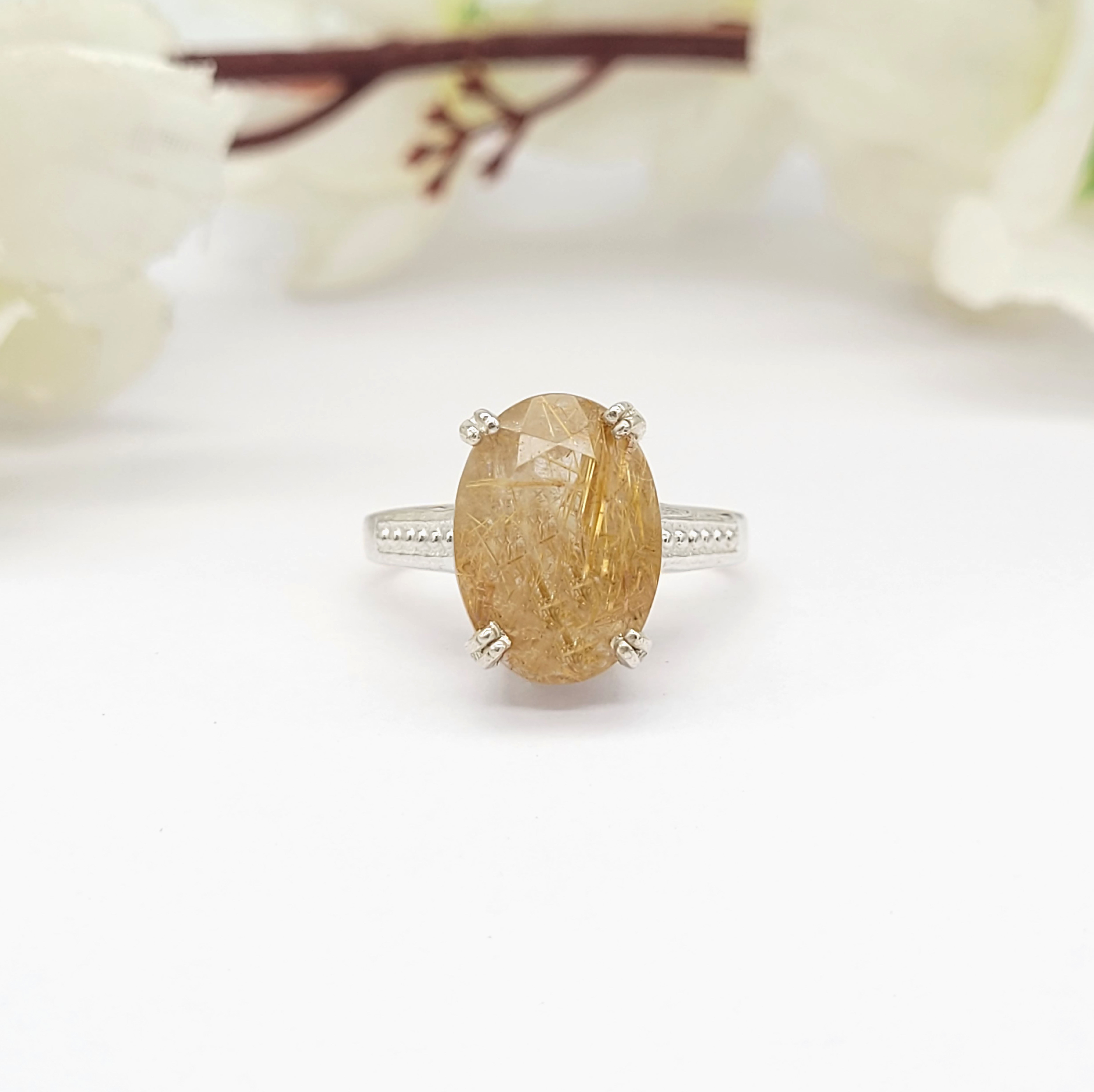 Designer Golden Rutile Quartz Ring-Vintage Quartz Promise Ring-Rutile ...