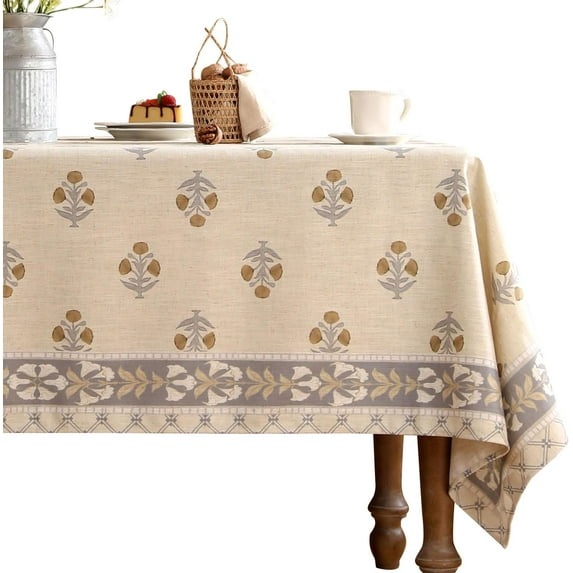 Designer Green Tablecloth for Rectangle Tables,Vintage Linen with Yellow Flowers Pattern Tablecloths,Rustic Floral Table Cover Cloth Decorative for Kitchen Dining Room,60"*120"