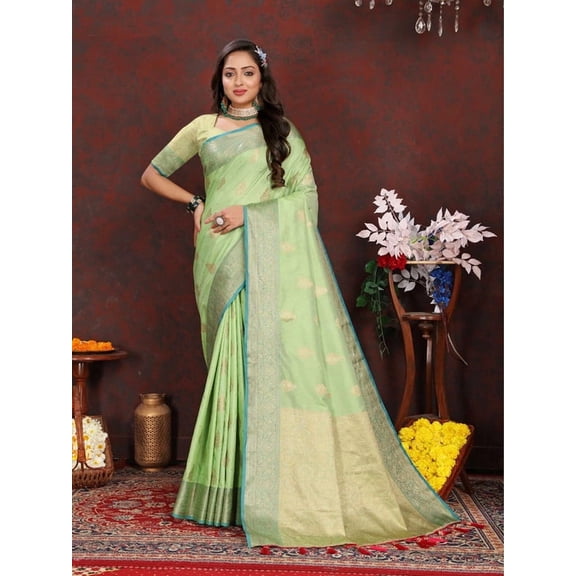 Designer Green Weaving Zari Tassel Pallu Work Silk Saree