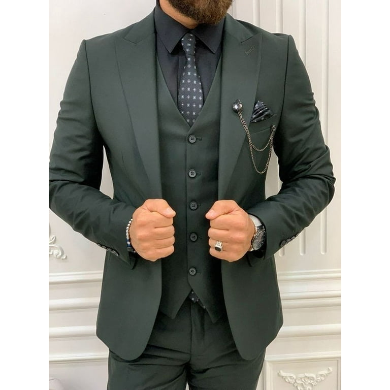 Designer Green party wear coat pant wedding formal 3pc suit for men Walmart