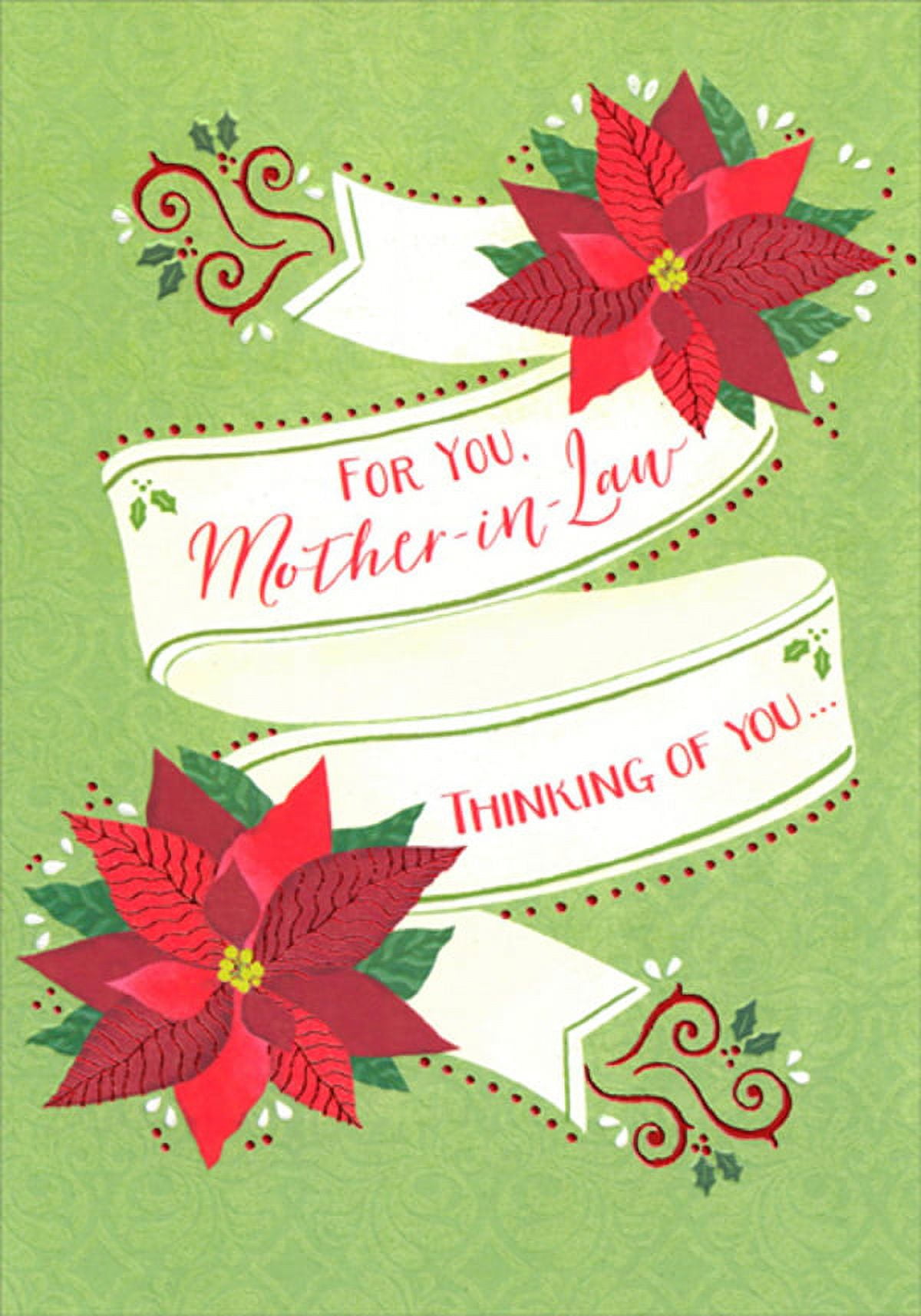 Designer Greetings 2 Poinsettias and White Scrolling Banner Mother-in-Law Christmas  Card - Walmart.com, image size:1200x1714