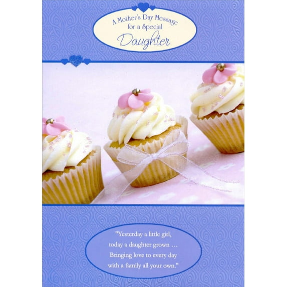 Designer Greetings 3 Cupcakes with White Ribbon: Daughter Mother's Day Card