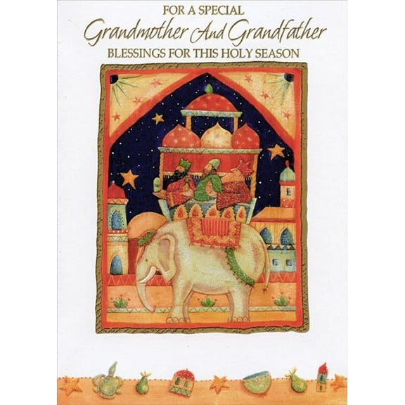 Designer Greetings 3 Kings Bringing Gifts : Riding Elephant Religious Christmas Card for Grandmother and Grandfather
