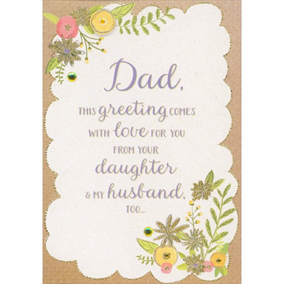 Designer Greetings 3D Die Cut Flower, Wildflowers and Gems in Corners Hand Decorated Dad Father's Day Card from Daughter and Husband