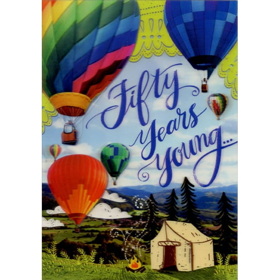 Designer Greetings 3D Hot Air Balloons Lenticular Motion Age 50 / 50th Birthday Card