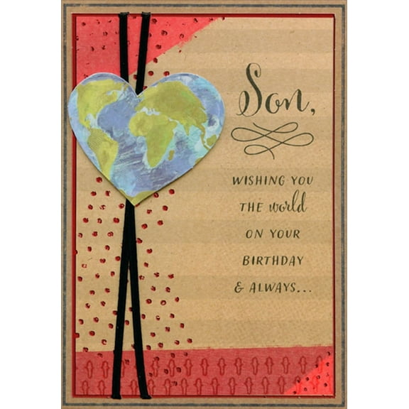 Designer Greetings 3D Tip On Earth Over Black Ribbons Hand Decorated Designer Boutique Keepsake Birthday Card for Son
