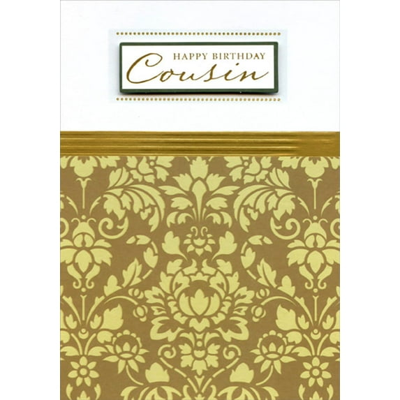 Designer Greetings 3D Tip On Rectangular Banner, Light Green Floral on Light Brown Hand Decorated Cousin Birthday Card