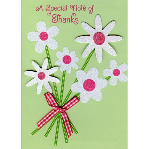Designer Greetings 6 Sparkling Daisies with Tip On Flowers and Ribbon 3D Hand Decorated Designer Boutique Keepsake Thank You Card