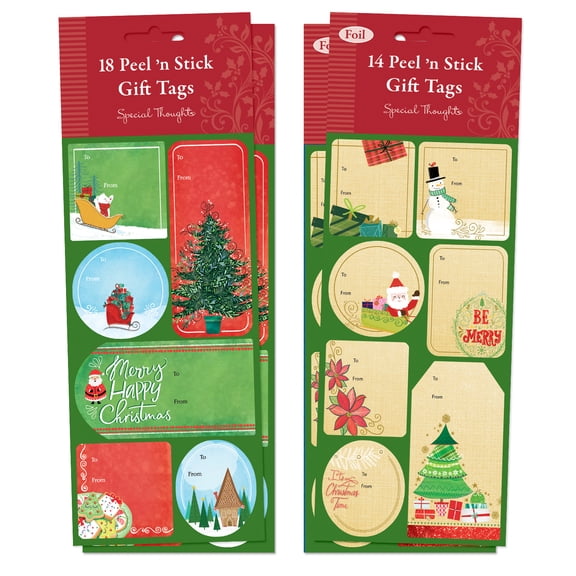 Designer Greetings 64 PC Christmas Gift Tag Stickers, Be Merry Self-Adhesive Labels 10 Sheets, 14 Designs Perfect for Gift Wrap, Presents, Party Favors, and More