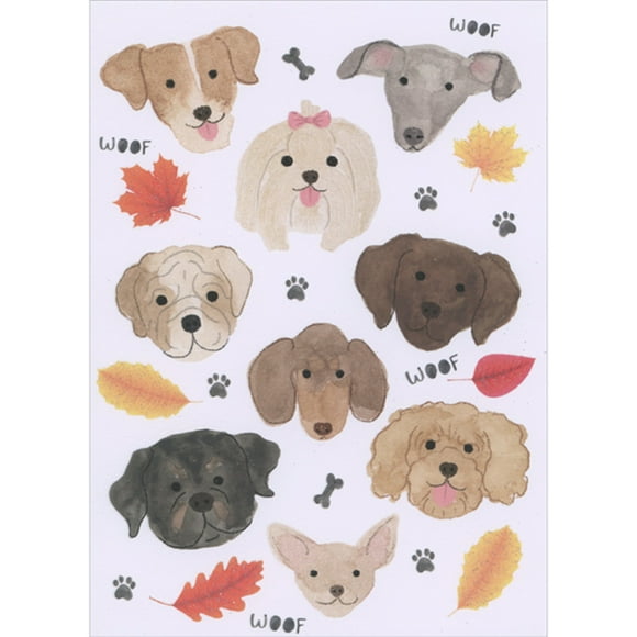 Designer Greetings 9 Dog Faces, Pawprints, Bones and Sparkling Leaves Thanksgiving Card from Dog