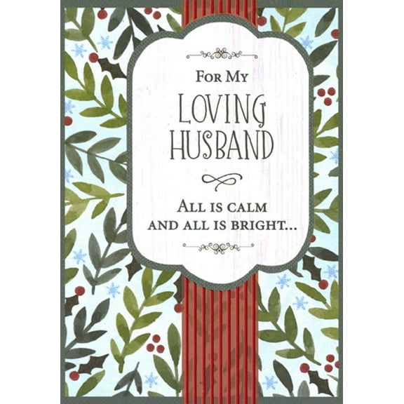 Designer Greetings All Is Calm and All is Bright : Red Vertical Foil Lines Husband Christmas Card