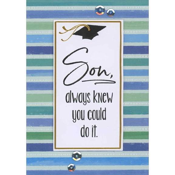 Designer Greetings Always Knew You Could Do It 3D Banner Over Blue and Green Stripes Hand Decorated Graduation Card for Son